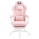 Ergonomische BukkitBow gamestoel met brede zitting en voetensteun, ideaal voor comfortabel gamen en werken.