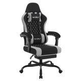 BukkitBow gamestoel met ergonomisch ontwerp, massagefunctie, voetsteun en mesh-stof voor comfortabel gamen.