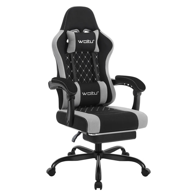 BukkitBow gamestoel met ergonomisch ontwerp, massagefunctie, voetsteun en mesh-stof voor comfortabel gamen.