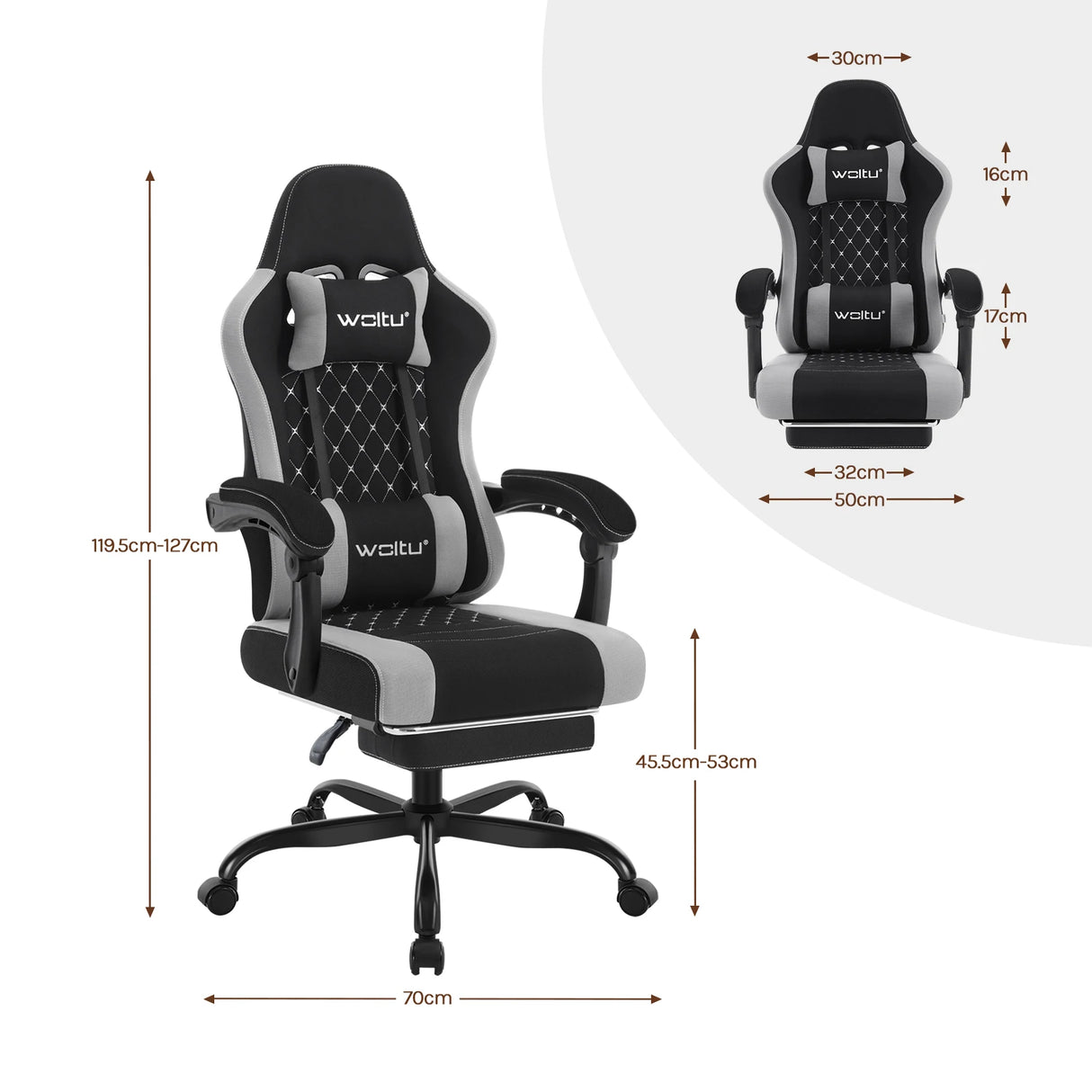 BukkitBow ergonomische gaming stoel met massagefunctie en voetsteun, mesh-stof voor comfortabele zitervaring.