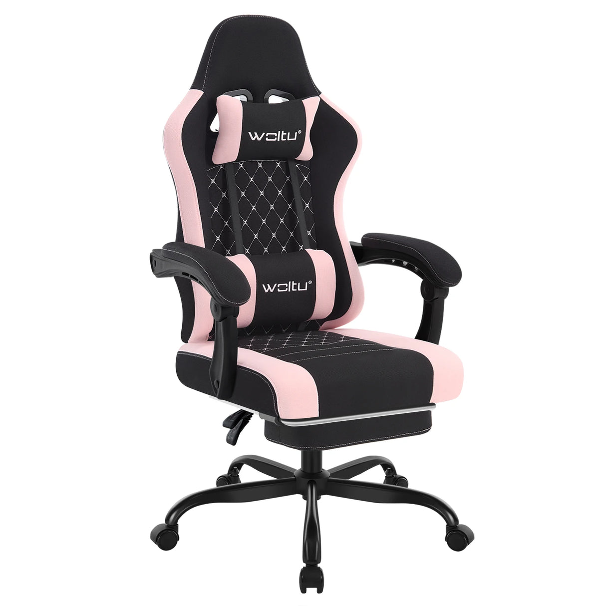 BukkitBow ergonomische gamestoel met massagefunctie, mesh-stof, verstelbare voetensteun en rugleuning voor comfortabel gamen.