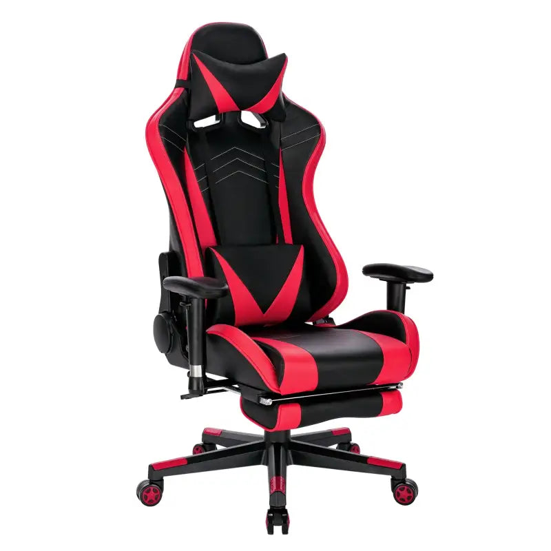 BukkitBow ergonomische gamestoel van velvet of leder met rugkussen en benenondersteuning, hoogte 43-51 cm.