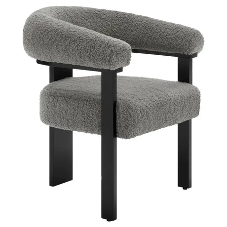 BukkitBow fauteuil met fleece bekleding in lamsvacht-look, rubberwood frame, ergonomisch en modern ontwerp, comfortabel zitmeubel