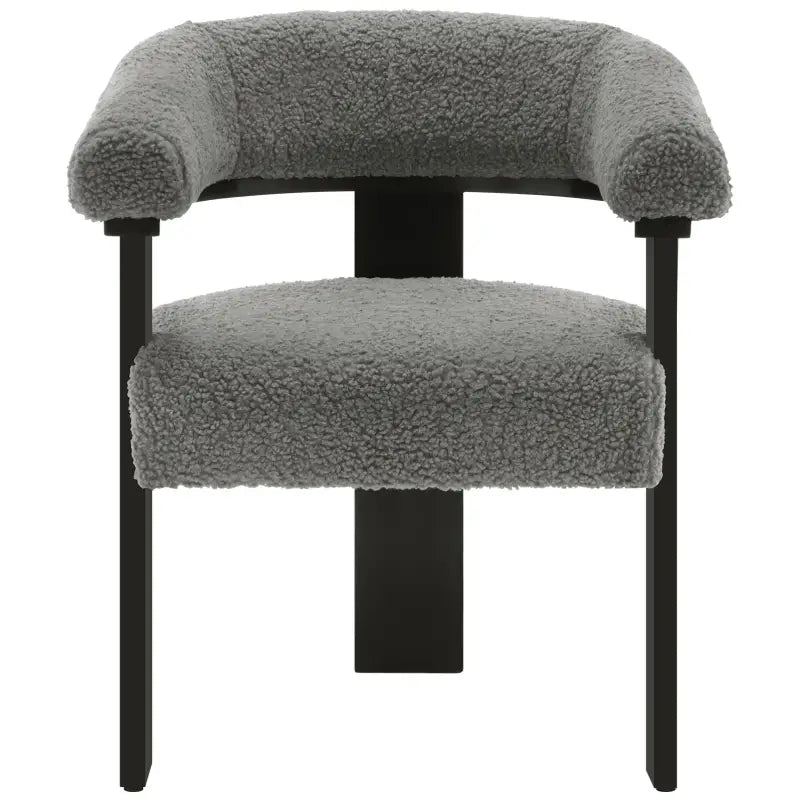 BukkitBow fauteuil met fleece bekleding in lamsvacht-look, rubberwood frame, ergonomisch design en modern stijl voor comfortabele zit.