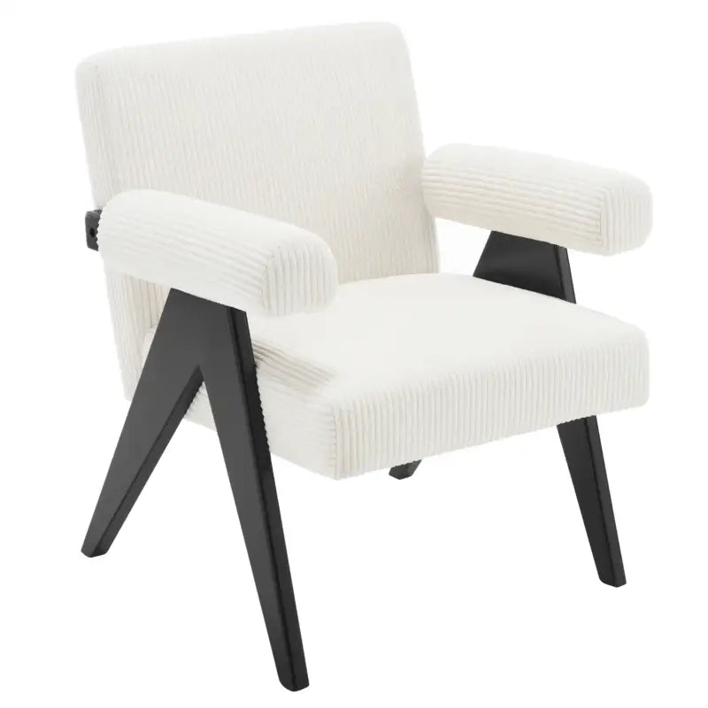 BukkitBow corduroy fauteuil met rubberwood poten, modern middeleeuws design, comfortabel en stijlvol zitmeubel in neutrale kleuren