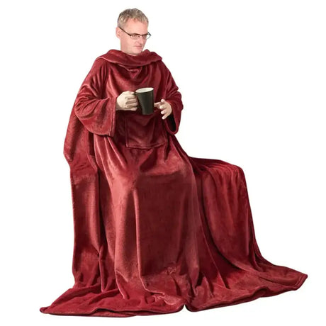 BukkitBow flanellen fleece deken met mouwen en zak, lichtgewicht onesie, in verschillende maten en kleuren, wasbaar en 260 GSM.