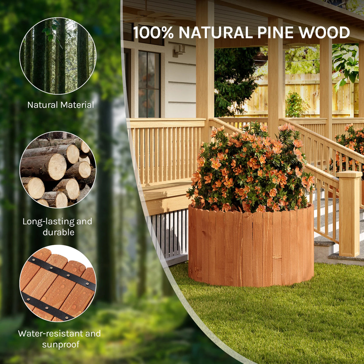 BukkitBow Flexibele gazonrand van hout, 20-60 cm, voor tuinafscheiding en borderrollen, 2 meter lang, natuurlijke tuinafwerking.