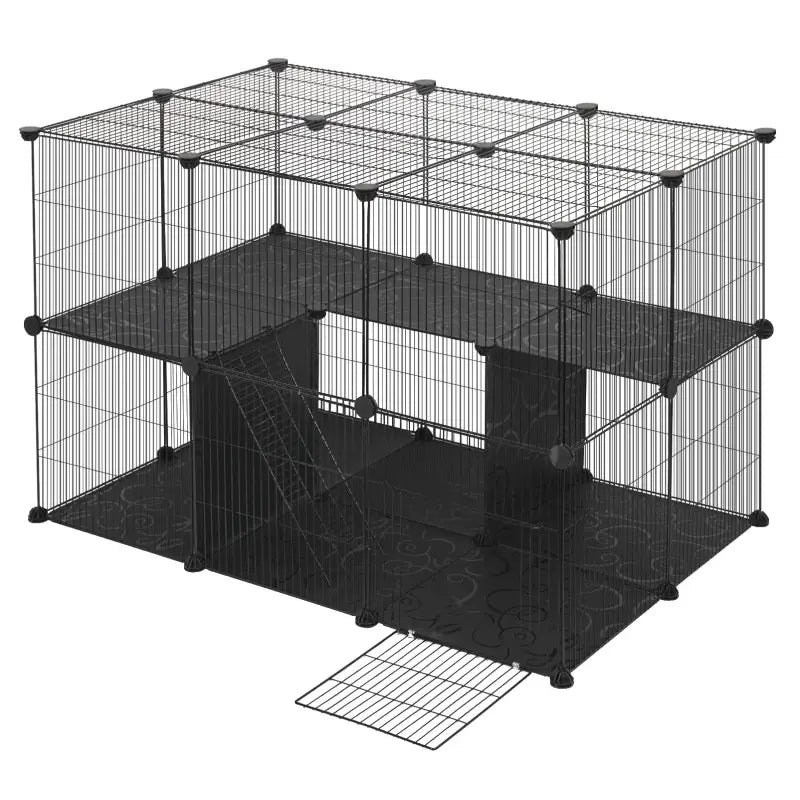 Flexibele BukkitBow knaagdierenren voor konijnen en knaagdieren, met 2 verdiepingen, ladder en ruime afmetingen 105x70x70cm