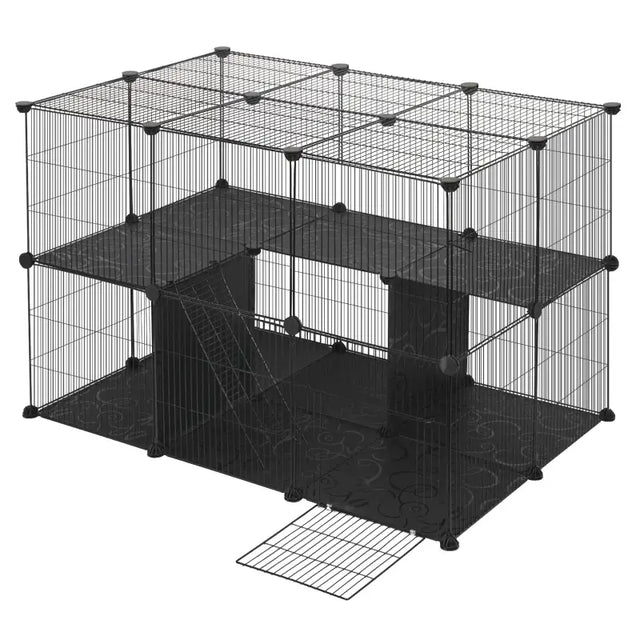 Flexibele BukkitBow knaagdierenren voor konijnen en knaagdieren, met 2 verdiepingen, ladder en ruime afmetingen 105x70x70cm