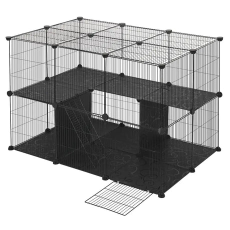 BukkitBow knaagdierenren met 2 verdiepingen, inclusief ladder, flexibele konijnenren van 105x70x70cm voor knaagdieren en konijnen.