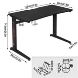 BukkitBow ergonomisch gaming bureau met bekerhouder en koptelefoonhaak, afmetingen 115x60 cm, zwart en modern ontwerp