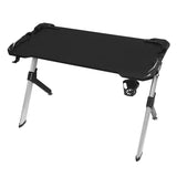 BukkitBow gaming bureau met bekerhouder, headsetstand en RGB-verlichting, afmetingen 116,5x56,5x73 cm, zwart en modern design.
