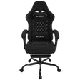 BukkitBow gaming stoel met massagekussen, voetsteun, verstelbare rug en hoogte, metalen frame, technologische stof en PU-wielen.