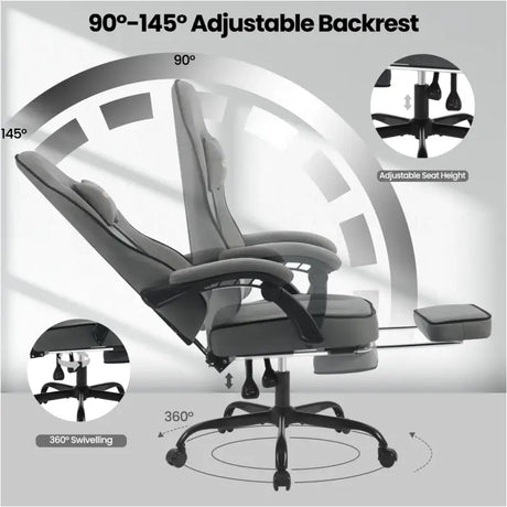 BukkitBow gamestoel met verstelbare rugleuning, voetsteun, metalen frame, technologische stof en nylon wielen, 150 kg draagvermogen