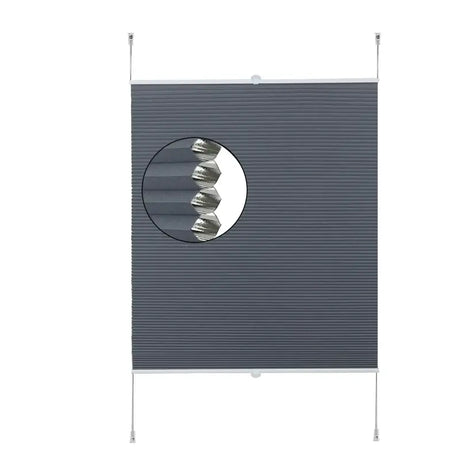 BukkitBow geïsoleerd plisségordijn van polyester met aluminium profiel, 130 cm hoog, inclusief montagekit, in gesloten positie.