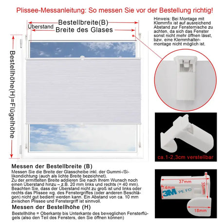 BukkitBow geplooide zonnewering rolgordijn van polyester met aluminium profiel, 110-115 cm breed en 130 cm hoog, inclusief montagekit.