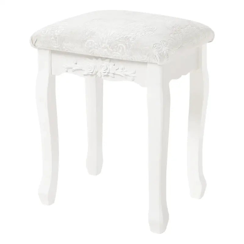 Witte BukkitBow gewatteerde vintage kruk met patroon, geschikt als piano- of make-upkruk, 40x30x50cm, voor kaptafel of mini dressoir.