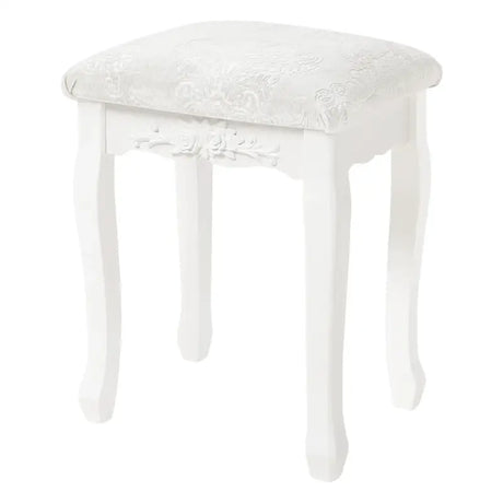 Witte BukkitBow gewatteerde vintage kruk met patroon, geschikt als piano- of make-upkruk, 40x30x50cm, voor kaptafel of mini dressoir.