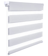 Grijs duo-rolgordijn van BukkitBow, zebra design zonder boren, geschikt voor sfeervolle raamdecoratie.