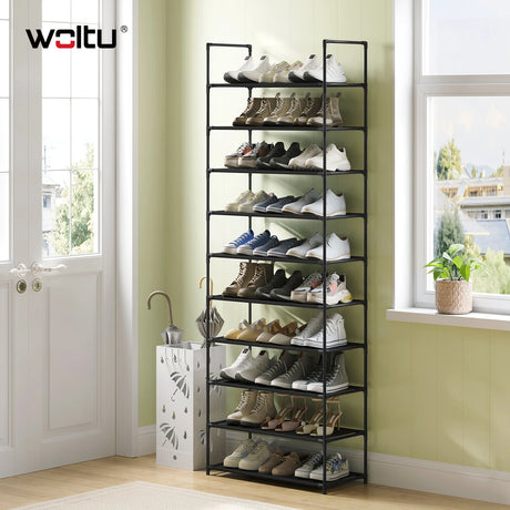 Groot zwart metalen schoenenrek van BukkitBow, stapelbaar en flexibel, geschikt voor het organiseren van schoenen in een modern interieur