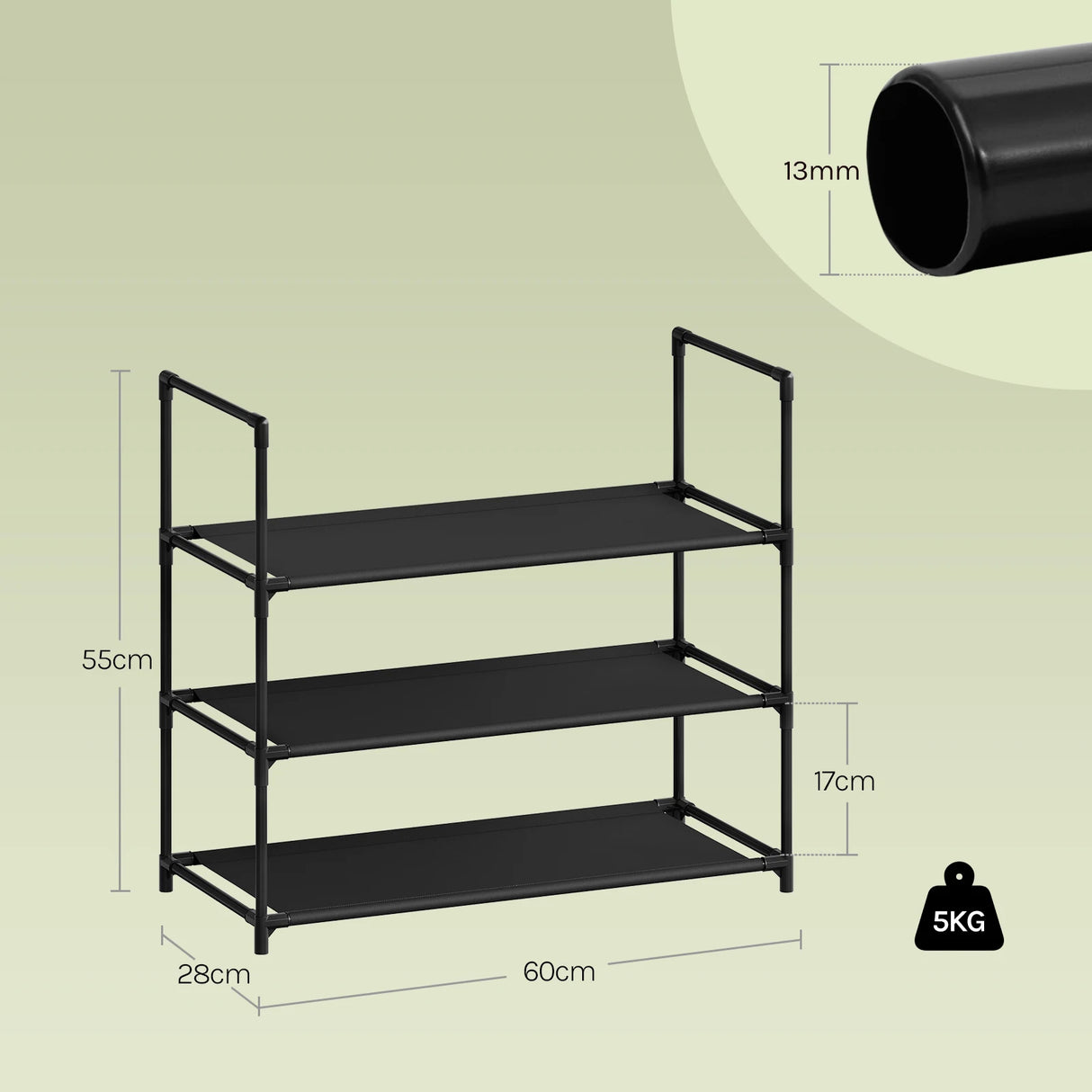 Grote, zwarte metalen schoenenrek van BukkitBow, stapelbaar en flexibel voor het organiseren van schoenen.