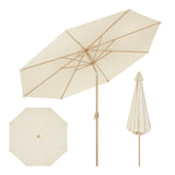 Grote ronde BukkitBow parasol met kantelfunctie en slinger, 300cm, in neutrale kleur voor buitengebruik