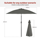 Grote ronde BukkitBow tuinparasol met 18 glasvezel baleinen en kantelfunctie, perfect voor schaduw in de tuin