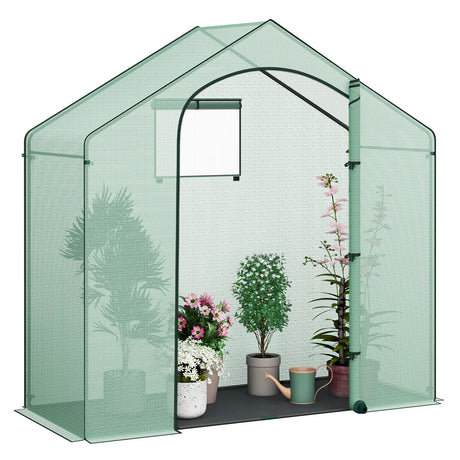 BukkitBow grote tomatenkas met puntdak, 200x80x200cm, wintervaste tuinkas voor tomaten en groenten, transparant PVC met ventilatieroosters