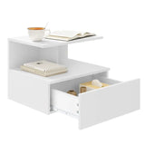 BukkitBow hangend nachtkastje en wandplank met lade en open plank, 40x35x31cm, moderne slaapkamer opbergruimte
