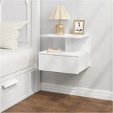 BukkitBow hangend nachtkastje met lade en open plank, wandplank van 40x35x31cm, in modern houtdesign.