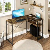 BukkitBow hoekbureau voor computer en kantoor met metalen frame, opbergruimte, afmetingen 120x72cm, geschikt voor thuis of kantoor.