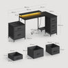 BukkitBow hoekbureau gaming bureau met RGB LED-verlichting, 5 laden, stopcontact en USB-poorten, zwart houten afwerking