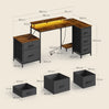BukkitBow hoekbureau gaming bureau met RGB LED-verlichting, 5 laden, stopcontact en USB-poorten, zwart en modern ontwerp