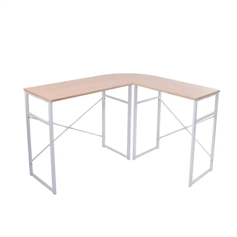 BukkitBow hoekbureau met ronde bocht, stevig hout en wit stalen frame, afmetingen 83x40cm en 63x40cm, zwart en wit design