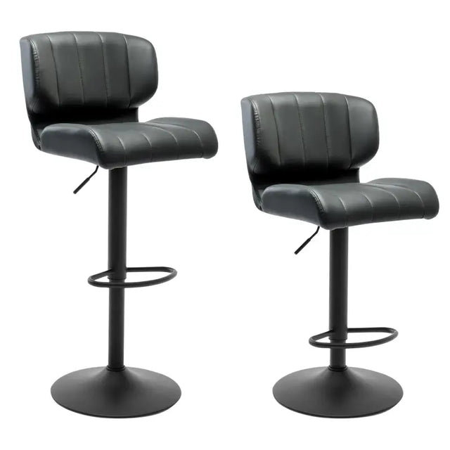 Set van 2 hoge barkrukken van kunstleer met rugleuning en voetensteun, 64-85 cm hoog, door BukkitBow.