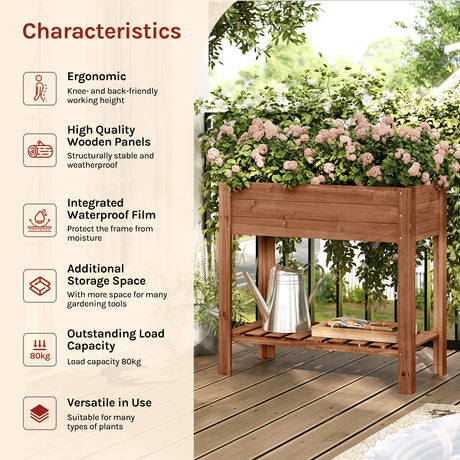 BukkitBow houten kweektafel met legplank, weerbestendig sparrenhout, mobiel moestuintje voor planten en kruiden.
