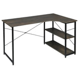 Industrieel hoekbureau van BukkitBow, compact met 2 opbergruimtes, 120x74cm, geschikt voor kantoor of thuiswerkruimte.