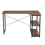 Industrieel klein hoekbureau van BukkitBow met 2 opbergplanken, 120x74cm, geschikt voor thuis of kantoor.
