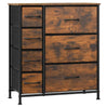 Industrieel BukkitBow dressoir met 7 stoffen lades, hout, metaal en stof, rustiek bruin en zwart, veelzijdige opslagoplossing