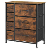 Industrieel dressoir BukkitBow met 7 stoffen laden, hout, metaal en stof, rustiek bruin en zwart, 63,5x30x73 cm voor veelzijdige opslag.
