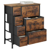 Industrieel BukkitBow dressoir met 7 stoffen laden, hout, metaal en stof, rustiek bruin en zwart, 63,5x30x73 cm, veelzijdige opbergoplossing