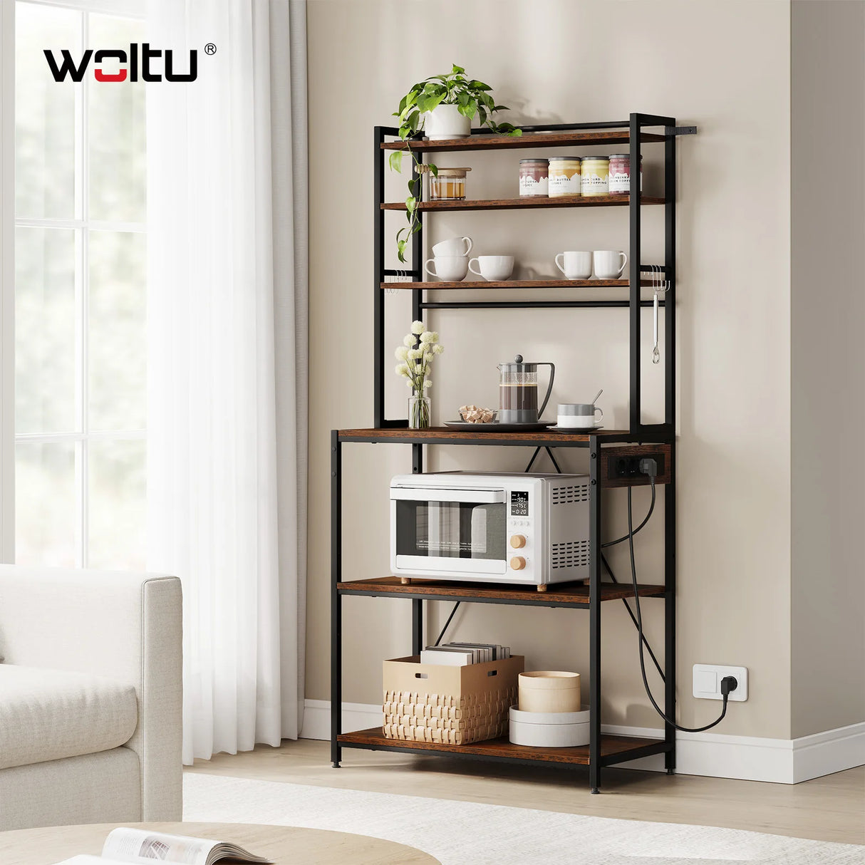 BukkitBow - Industrieel Keukenrek met Stopcontact en 6 Open Planken