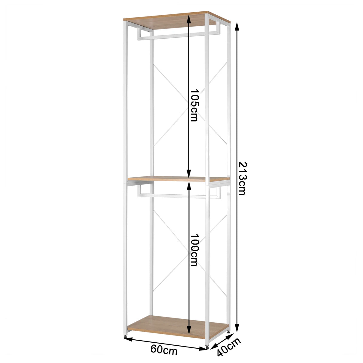 BukkitBow - Industrieel Kledingrek met 2 Roedes en Legplanken - 213 cm Hoog