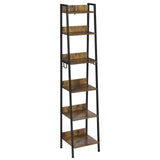 Industrieel ladderrek boekenkast van BukkitBow met 6 planken, 4 haken, metalen frame en moderne uitstraling.