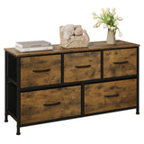 Industrieel BukkitBow TV-meubel en ladekast met 5 stoffen laden in vintage look, houten en metalen details.