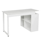 Industriëel BukkitBow bureau met 4 opbergvakken, wit en hout, multifunctioneel ontwerp, 118x50cm, modern en praktisch meubel.