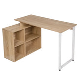 BukkitBow industrieel bureau met 4 opbergvakken, wit, licht eiken en donker beuken hout, multifunctioneel design, 118x50cm