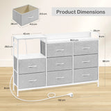 BukkitBow industriële commode met 8 laden en ingebouwd stopcontact, modern dressoir in zwart met metalen handvatten