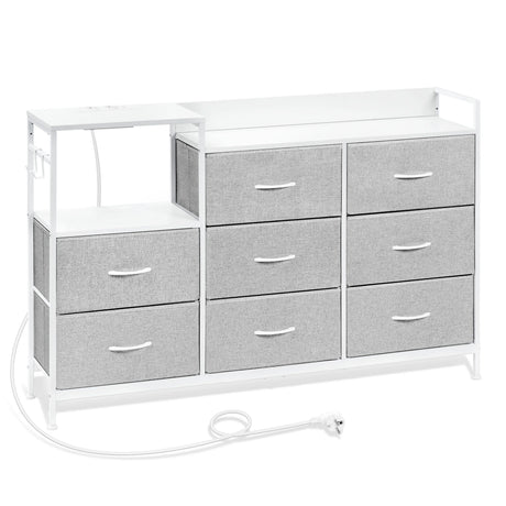 Industriële BukkitBow commode met 8 laden en ingebouwd stopcontact, geschikt als dressoir in moderne interieurs