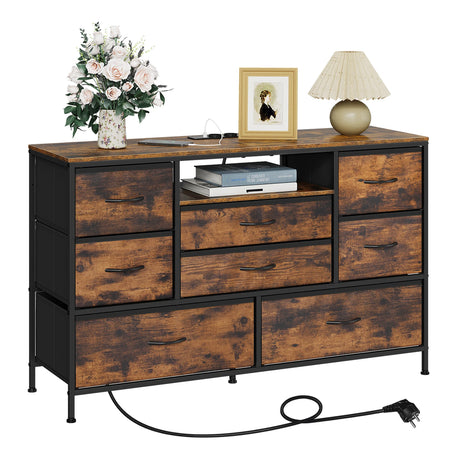 Industriële BukkitBow commode met 8 laden, stopcontacten en LED-verlichting, modern dressoir voor woonkamer of kantoor